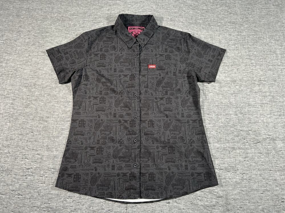 Dixxon Flannel Company Essentials Party Shirt Womens Large Black Skulls Biker